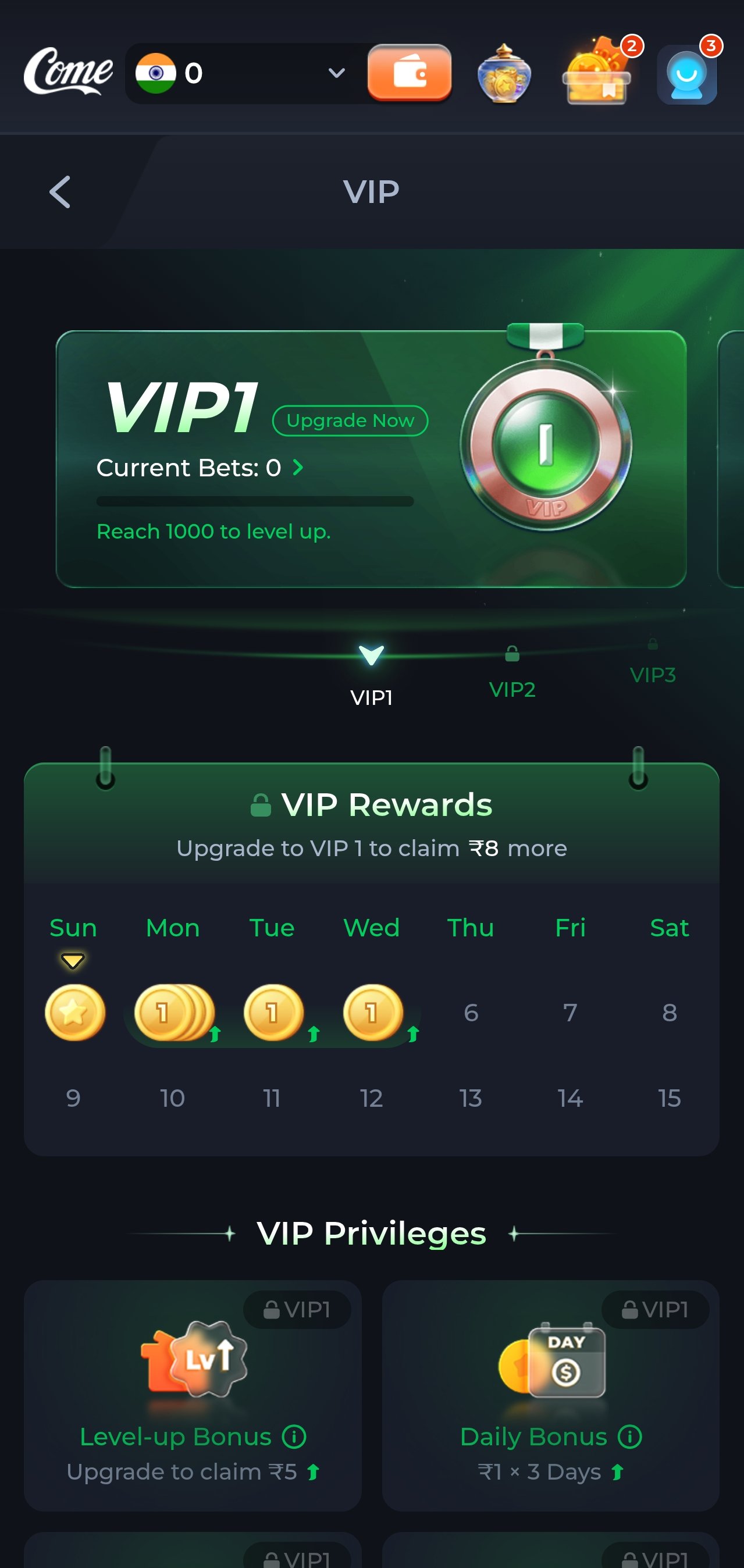 ComeGame app slot game selection screen
